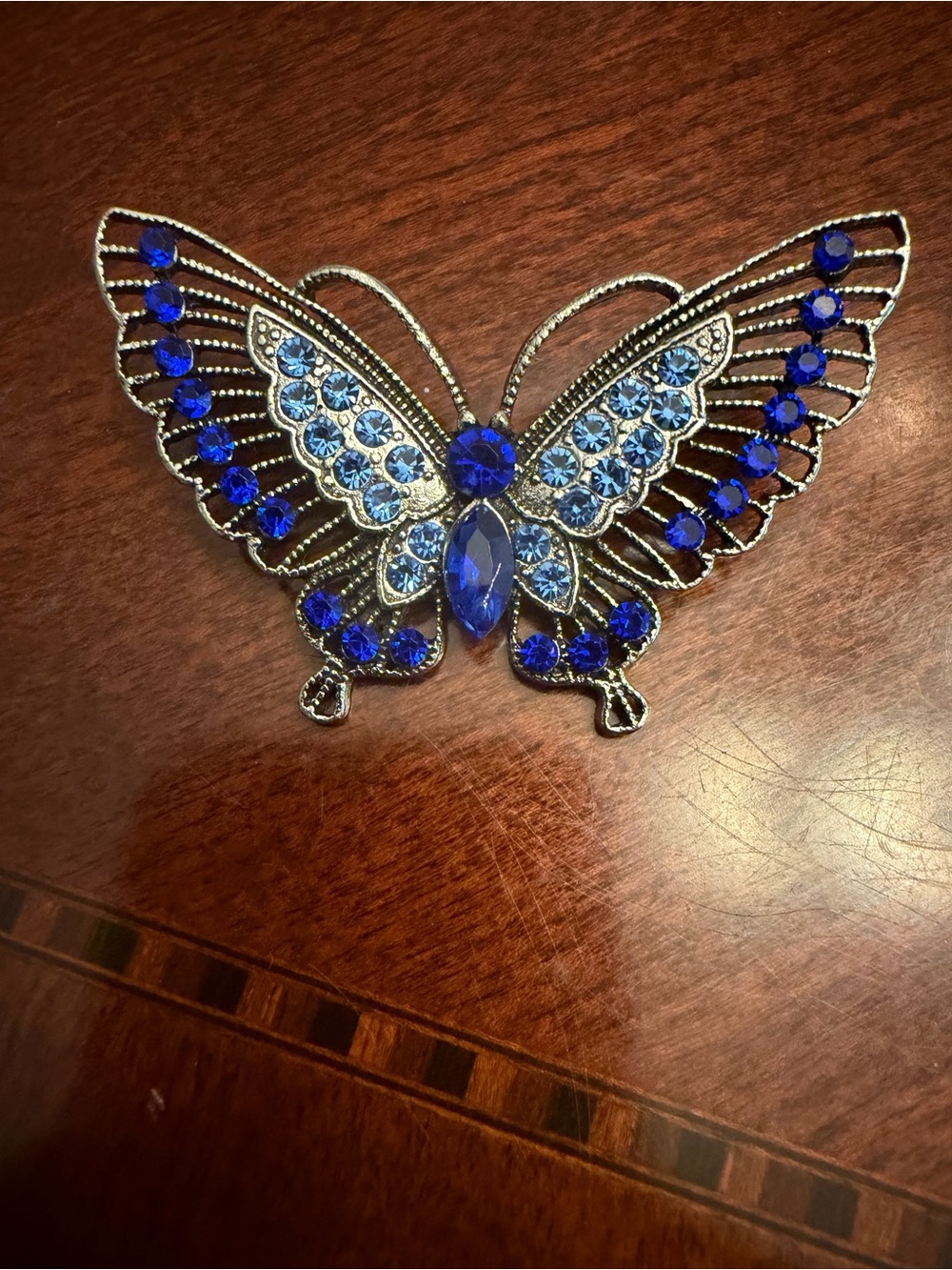 Blue Rhinestone Butterfly Brooch